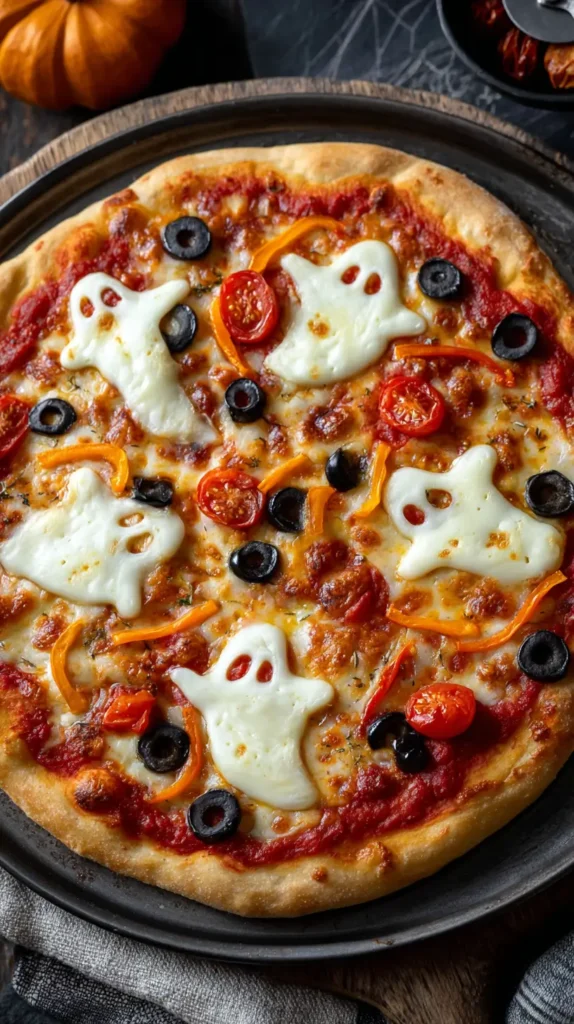 spooky Halloween ghost pizza treat