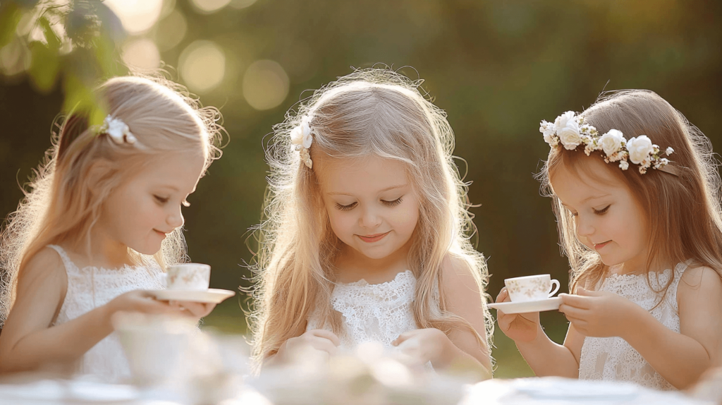 three girls outside, child's tea party ideas