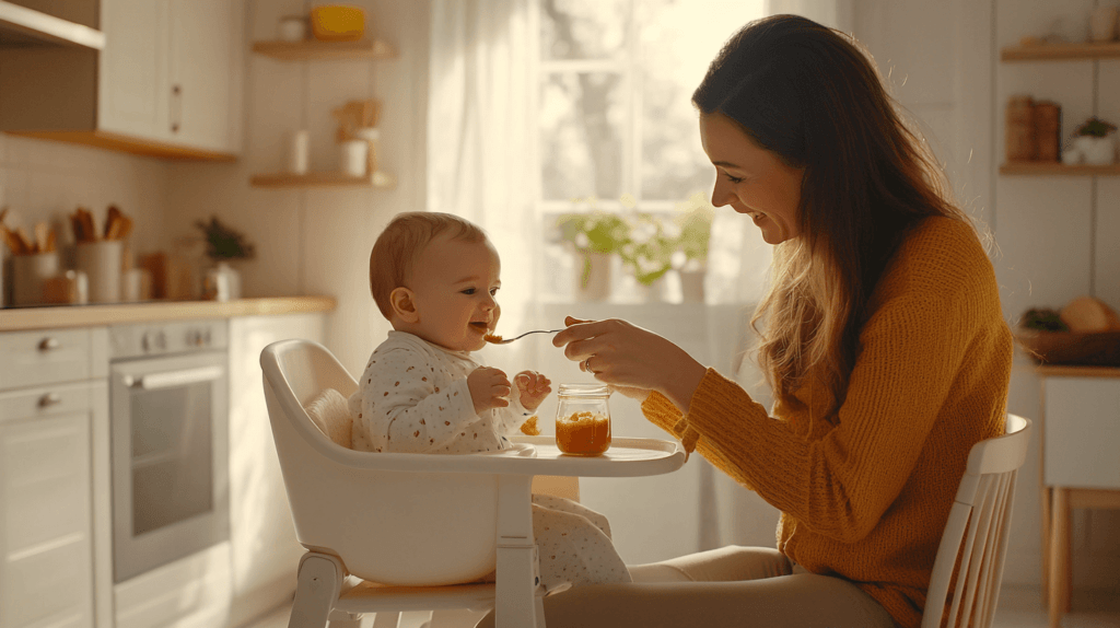 mom feeding a baby; homemade baby food recipes for beginners