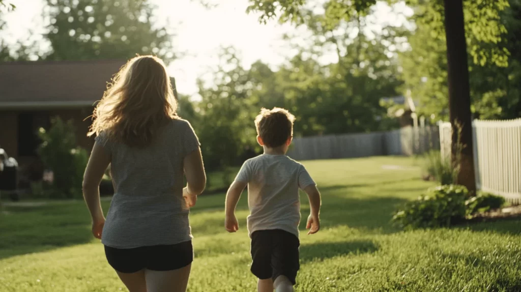 mom in yard with son single parenting challenges and solutions