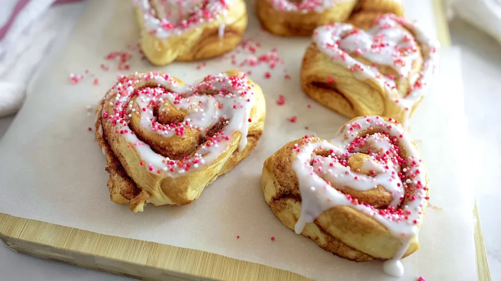 heart-shaped cinnamon rolls