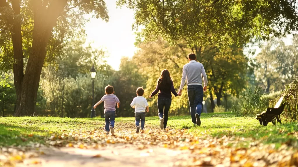 family walking outside