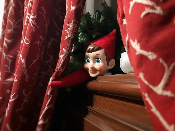 lazy easy elf on the shelf ideas - elf behind the curtain