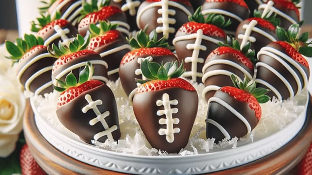 chocolate covered strawberries with football laces