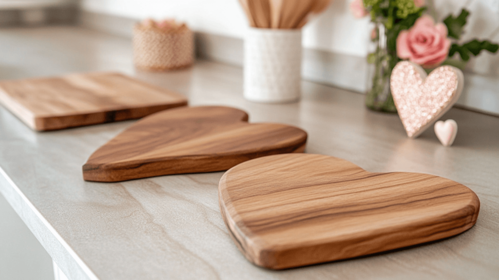 three wooden charcuterie boards on the counter