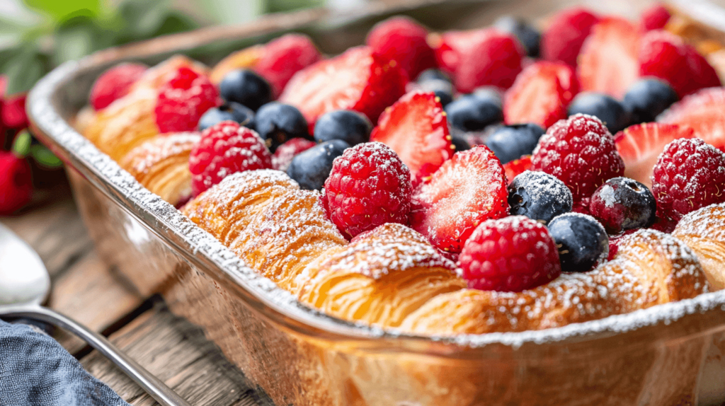 side corner view of the berry croissant casserole