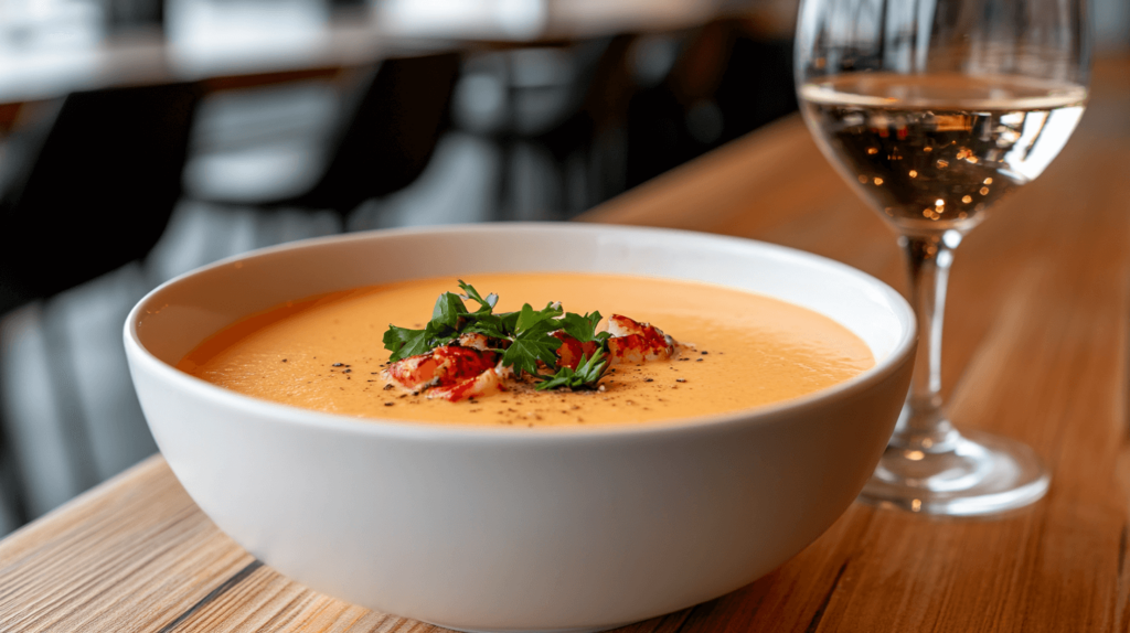 lobster bisque and wine