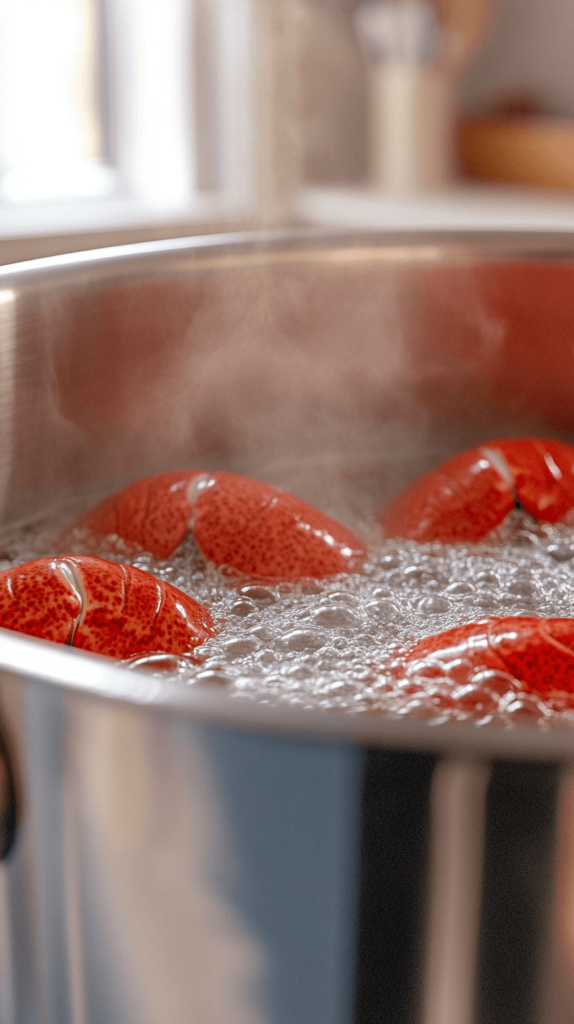 pot of boiling lobsters