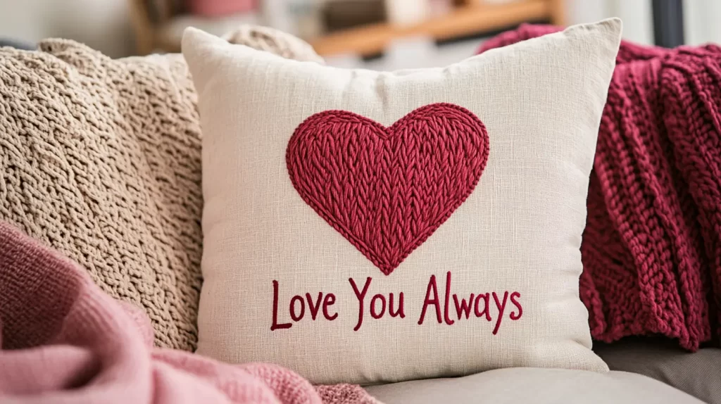 Embroidered pillow, love you always, valentine craft for adults