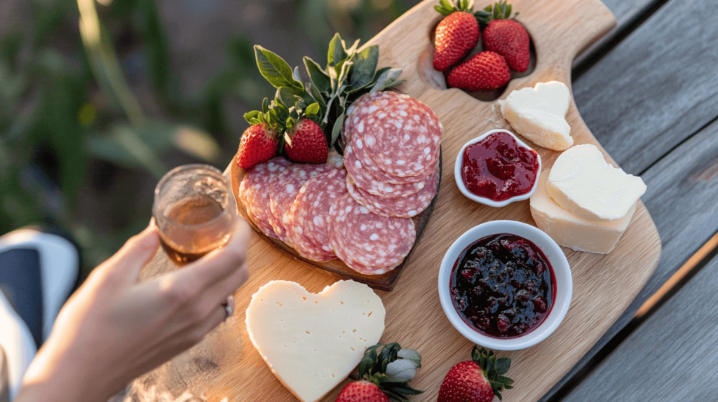 romantic board hand outstretched with a glass of champagne