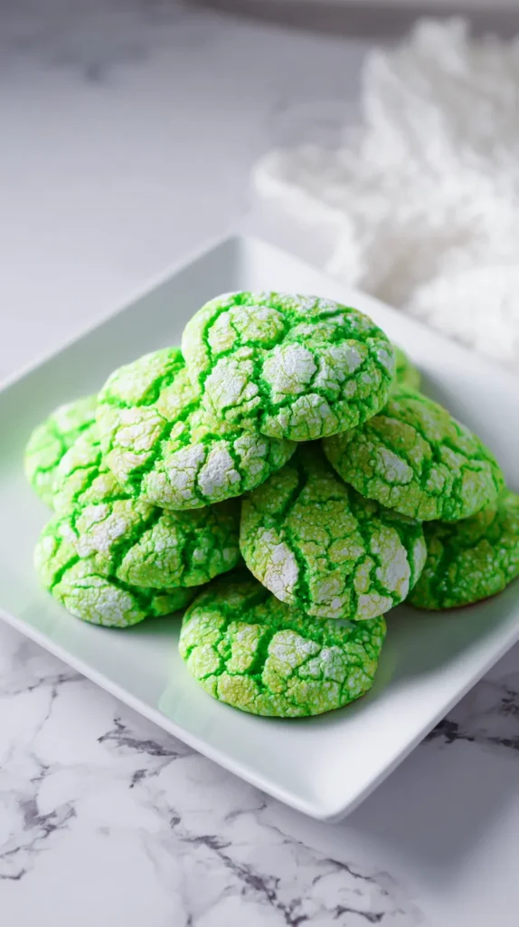 neon kelly green cookies on a white plate 