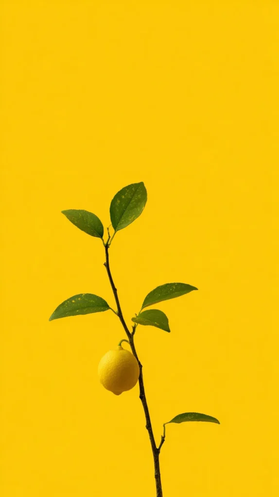 lemon on a lemon tree, bright yellow background