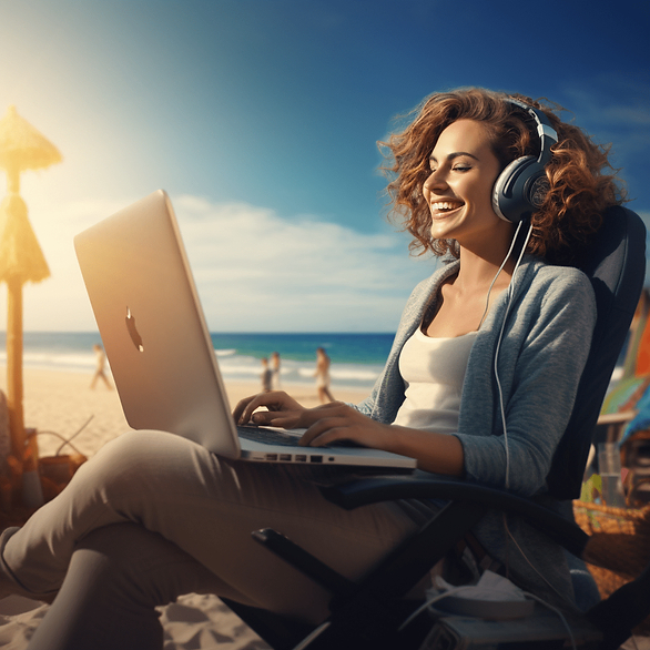 earning passive income on the beach with computer