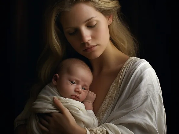 dealing with postpartum depression naturally - mother holding her newborn baby and looking sad