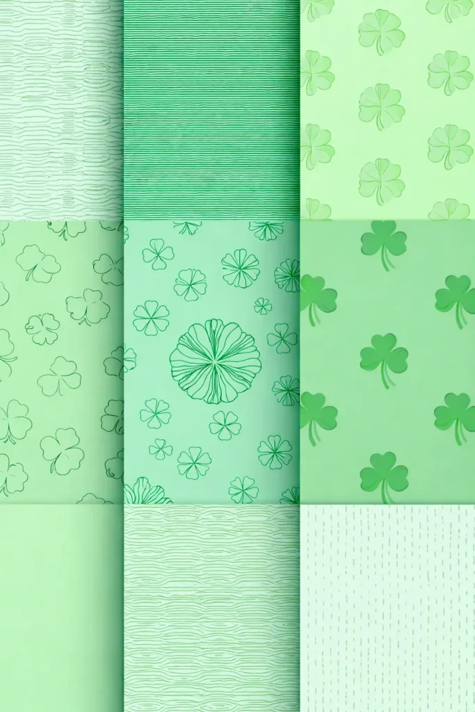 mint green rectangles of patterns with shamrocks