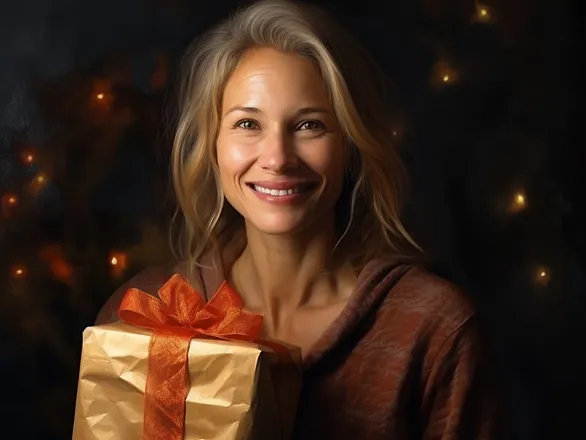 Christmas gift ideas for mom - mom holding a wrapped gift