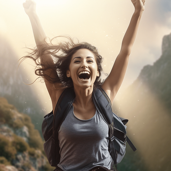 realistic goals for the new year - happy woman with arms in the air