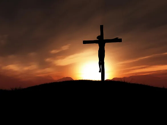 why Jesus was crucified - Jesus hanging on cross with sun in background