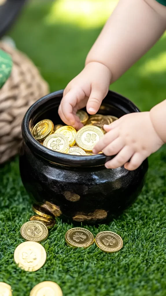 gold coins in a pot