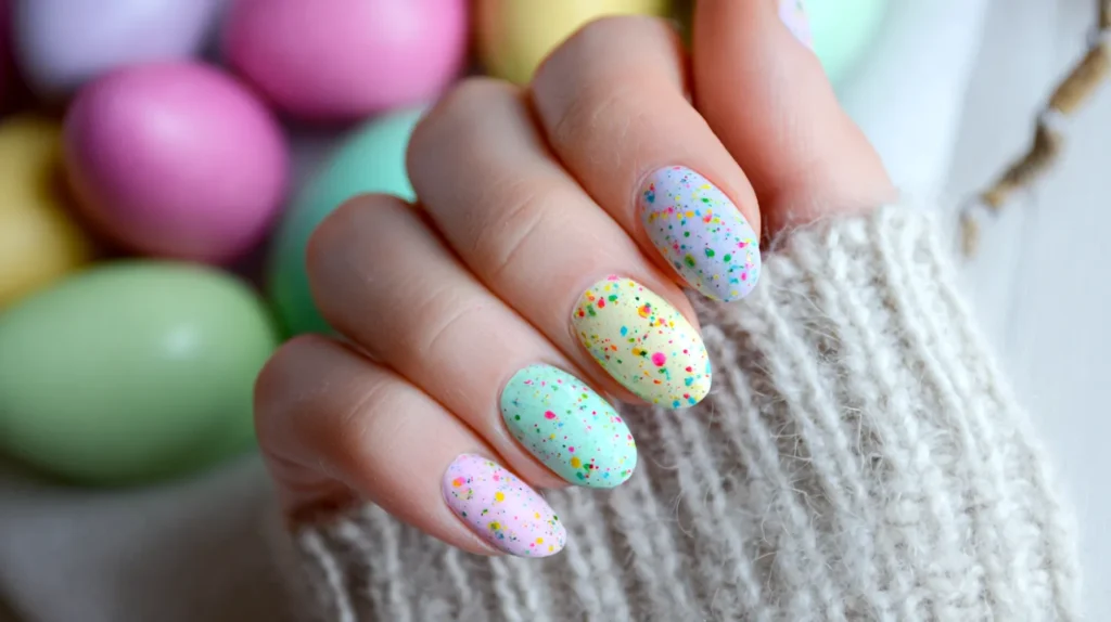 speckled pattern manicure, Easter nails
