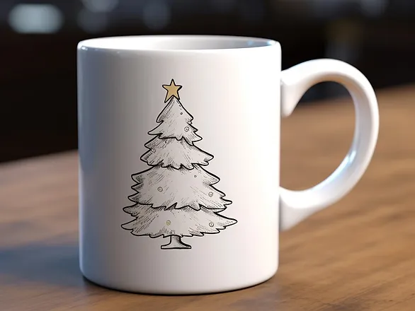 homemade Christmas gift ideas from kids - white porcelain mug with Christmas tree drawn on it
