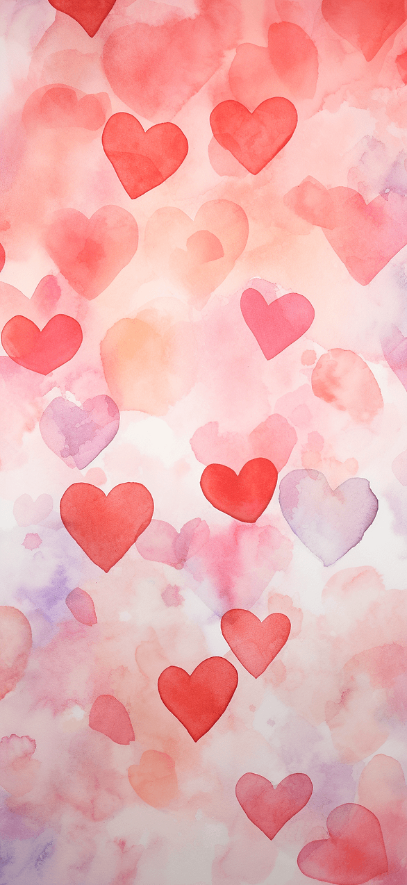 Watercolor Hearts Photo: An artistic and soft wallpaper showing hearts painted in watercolor. The reds and pinks blend together, giving the image a unique, handcrafted feel.