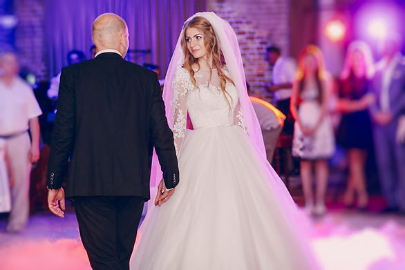 father daughter wedding dance, bride facing camera