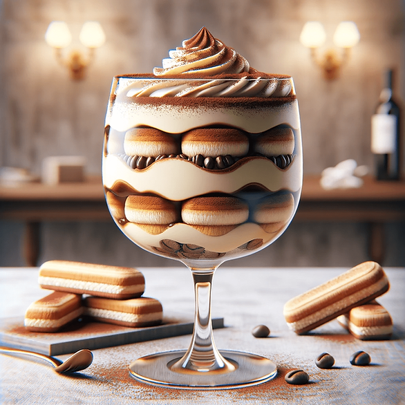 wine glass dessert with lady fingers