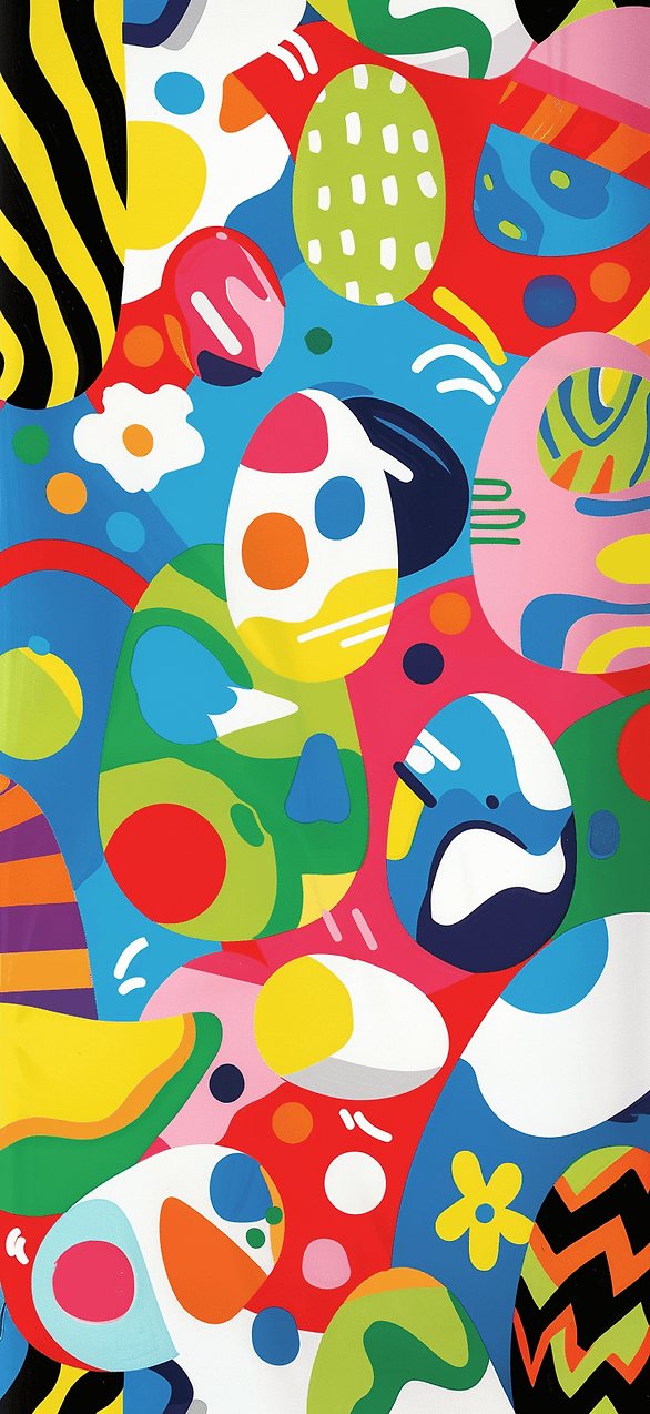 Easter iPhone wallpaper: A bright and colorful abstract design incorporating Easter egg shapes and spring motifs.