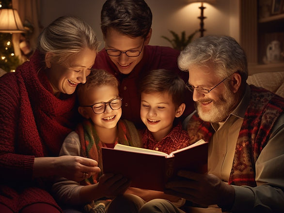 Christmas Eve bedtime routines for kids - family reading a story