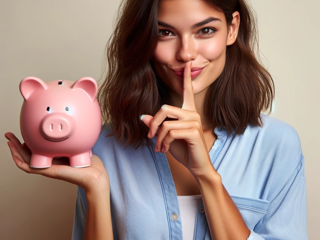 money stashing - a woman holding a piggy bank
