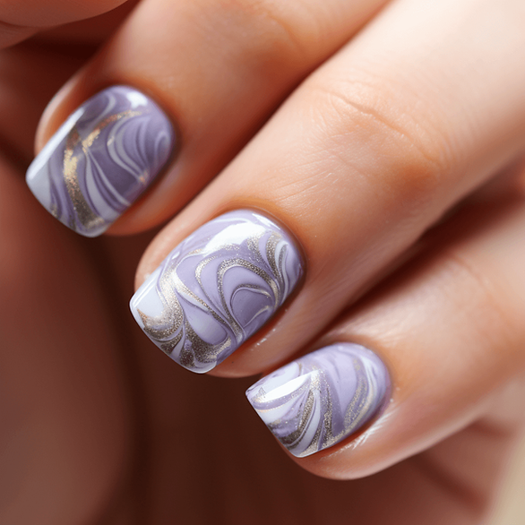 Light lavender nails with subtle white accents that suggest the gentle patterns of lavender fields in bloom, perfect for a serene Easter look. Granite look