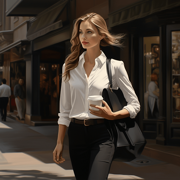 woman with white blouse and black pants