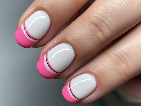 Modern French Manicure Twist: A contemporary take on the French manicure is showcased here. The tips of these medium-length, neatly manicured nails are painted in hot pink, offering a modern and stylish twist on a classic design.