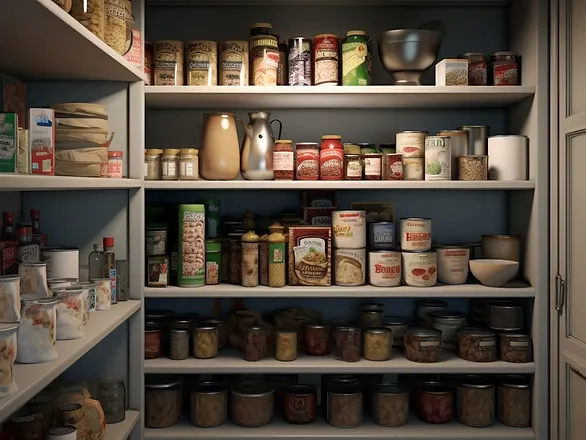 the pantry - pantry shelves filled with food
