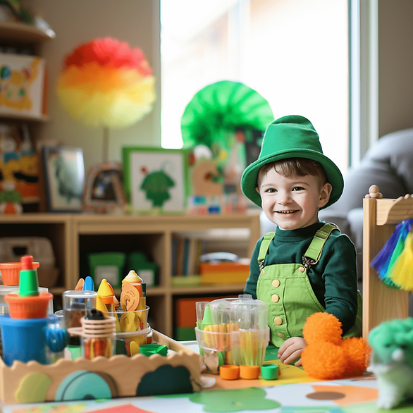 Discover fun St. Patrick's Day activities for toddlers! Engage in crafts, treasure hunts, and music for a magical, family-friendly celebration. toddler with hat. 