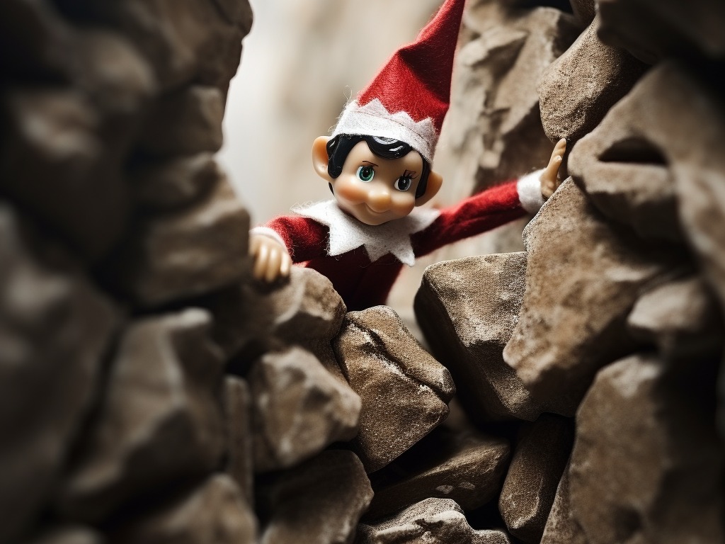 lazy easy elf on the shelf ideas - elf hiding in rocks