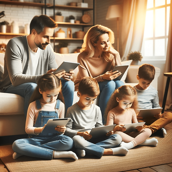 digital detox - entire family all on their electronic devices