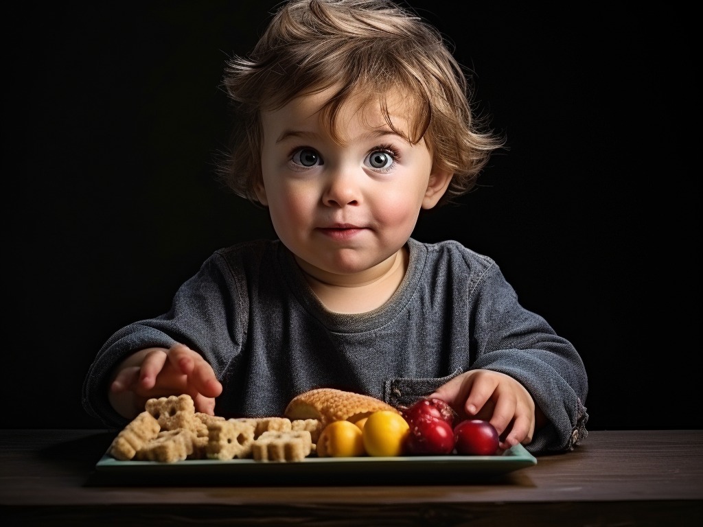 young boy with a plate of snacks in front of him - healthy snacks for kids on the go