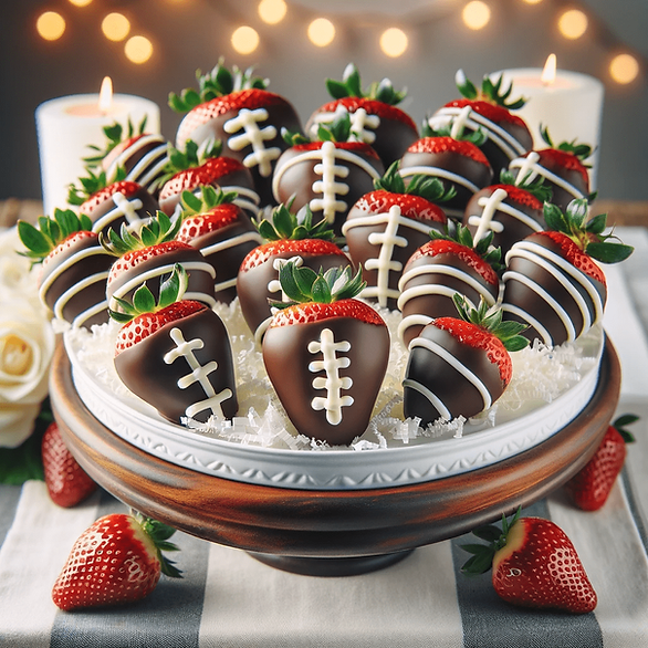 super bowl food ideas chocolate covered strawberries with white iced laces