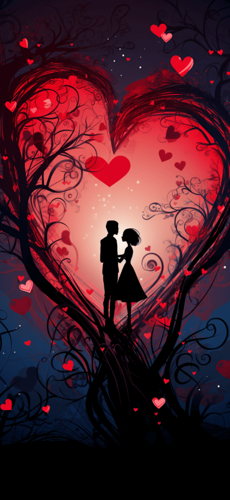 vine heart with couple; Valentine iPhone wallpaper