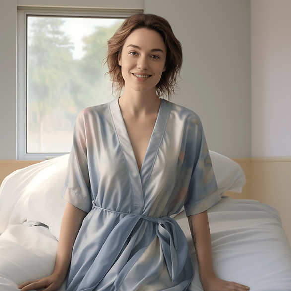 fertility and endometriosis - woman in robe smiling at bedside
