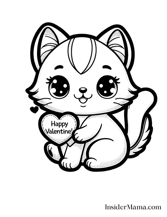 valentine coloring pages kitten