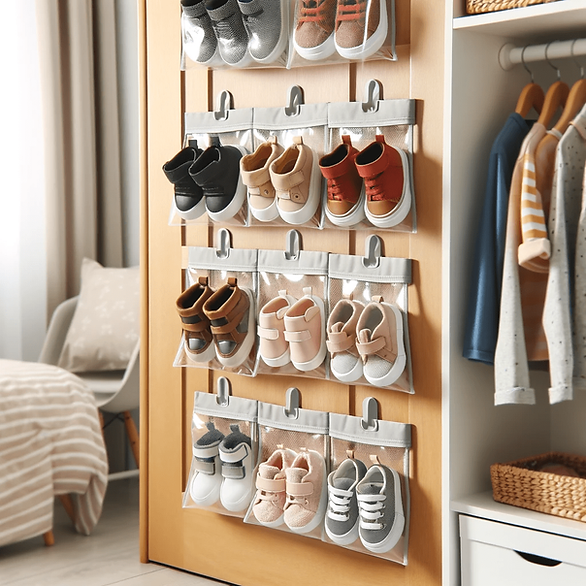 organizing kids shoes - over the door storage