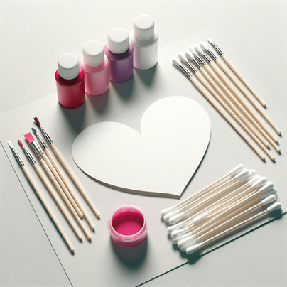 Simple DIY Valentine's Day Crafts - white heart with paint next to it and brushes and Q-tips