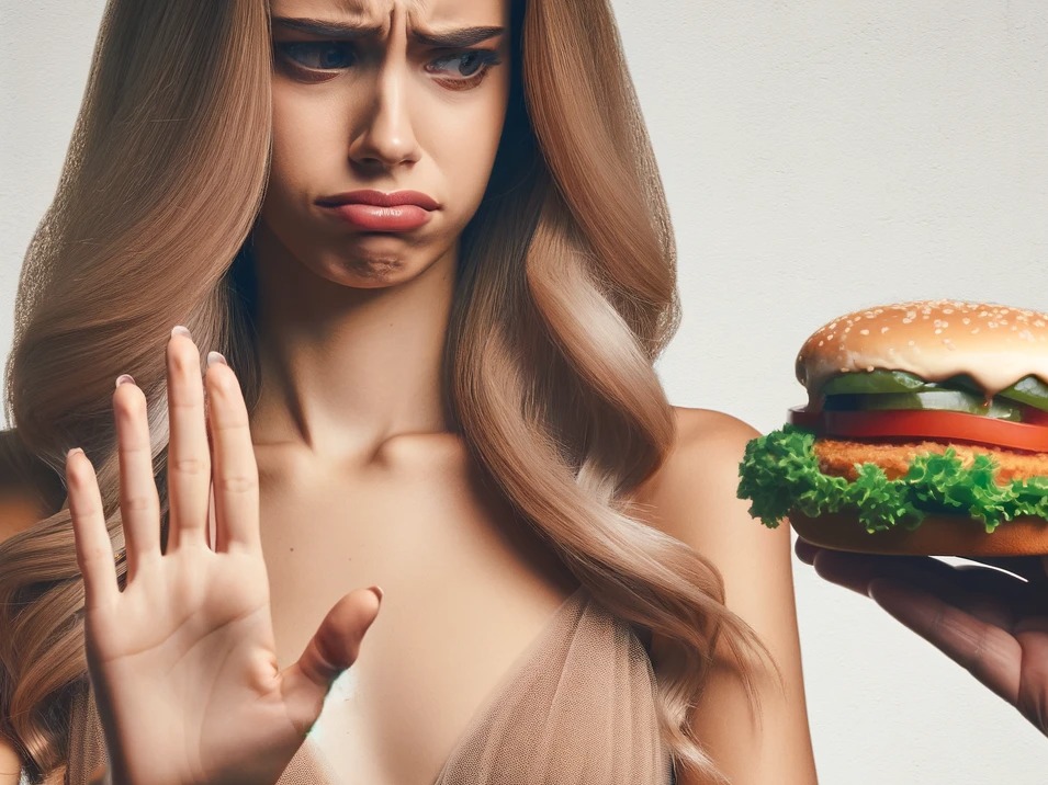 diet restrictions - woman pushing away a sandwich