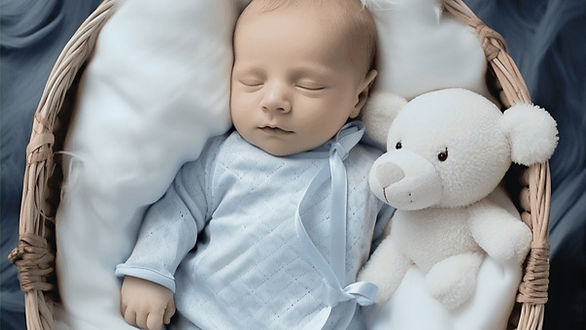 baby boy sleeping in a basket with a stuffed animal - infant care basics for new parents 