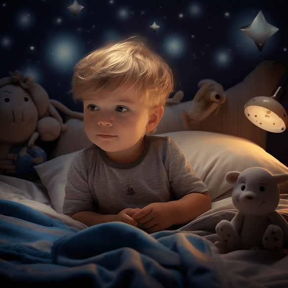 toddler in bed with a nightlight
