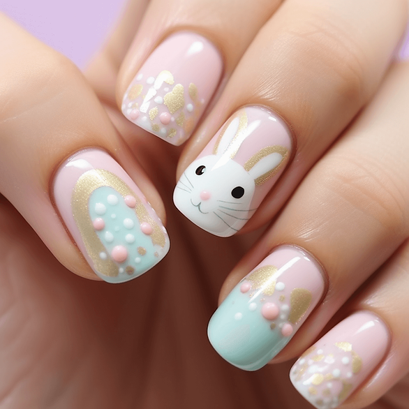 Easter bunny nails with pale pink background