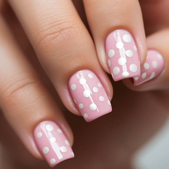valentines nail art light pink nails with white dots